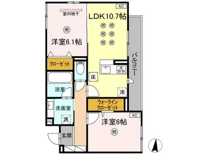 M&S RESIDENCE RIVERSIDE(2LDK/1階)の間取り写真