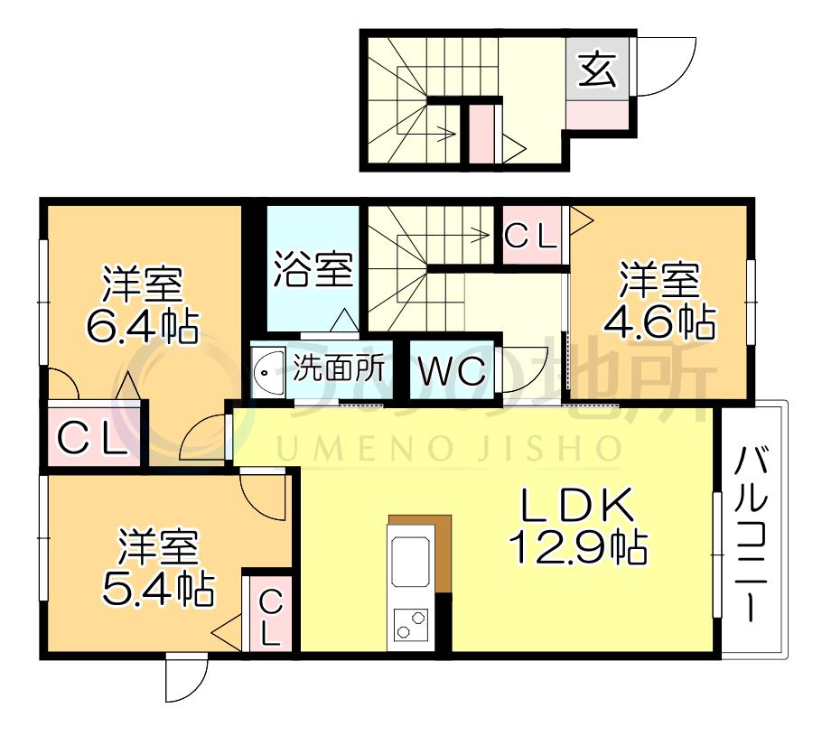 パストラル久留米 A(3LDK/2階)の間取り写真