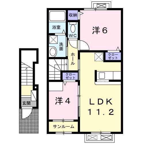 メルディア B(2LDK/2階)の間取り写真