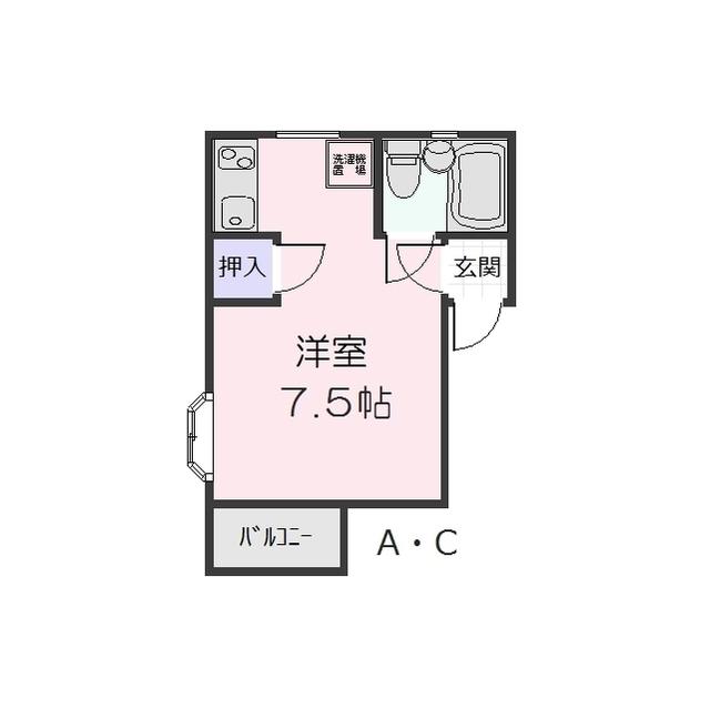 ハイツ三神(ワンルーム/2階)の間取り写真