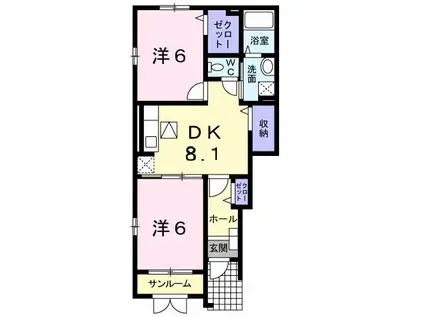 スウィート メモリー(2DK/1階)の間取り写真