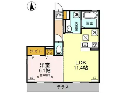 ラディアクレイドル(1LDK/1階)の間取り写真