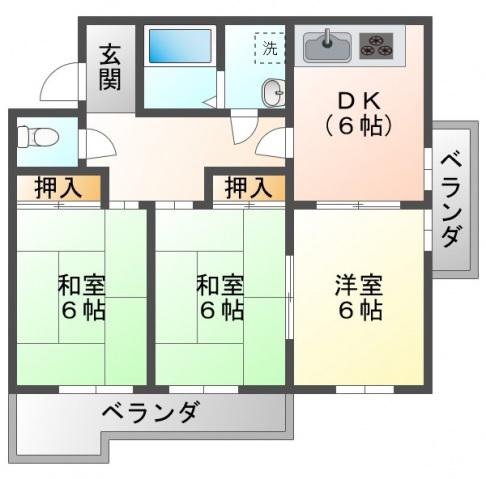 ロワール朝日が丘(3DK/3階)の間取り写真