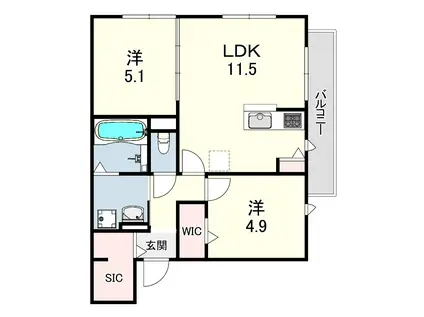 ユアメゾン 富松(2LDK/2階)の間取り写真