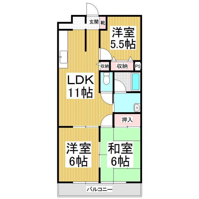 アヴェニール白山(3LDK/3階)の間取り写真