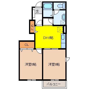 ハイム丸芝C・D(2DK/1階)の間取り写真