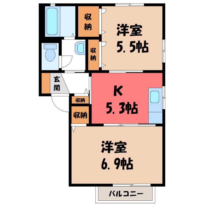 フレアパレスC(2K/1階)の間取り写真
