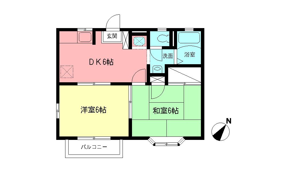 ホワイトハウスHIE B棟(2DK/2階)の間取り写真