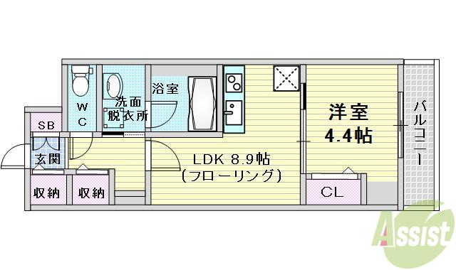 グランセジュール江坂(1LDK/6階)の間取り写真
