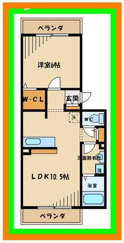 ジュヴァンセル B棟(1LDK/2階)の間取り写真