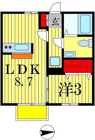 ブルーミングヒル(1LDK/1階)の間取り写真