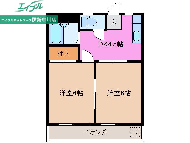 メゾングリンパーク(2DK/2階)の間取り写真