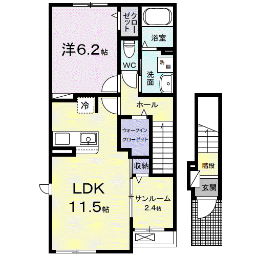 メゾン・ド・リュミエールI(1LDK/2階)の間取り写真