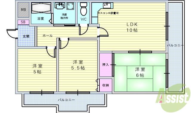 メゾングリーンヒル(3LDK/2階)の間取り写真