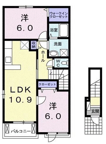 マ・シェリーミントA(2LDK/2階)の間取り写真