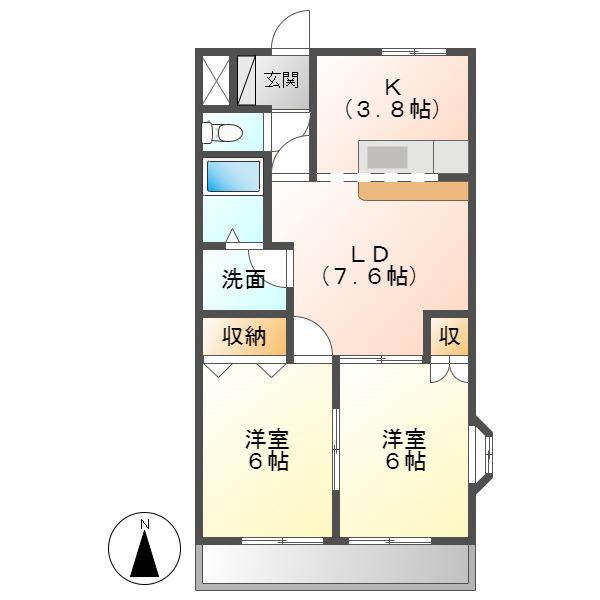 ヴィヴィエンダ弐番館(2LDK/2階)の間取り写真