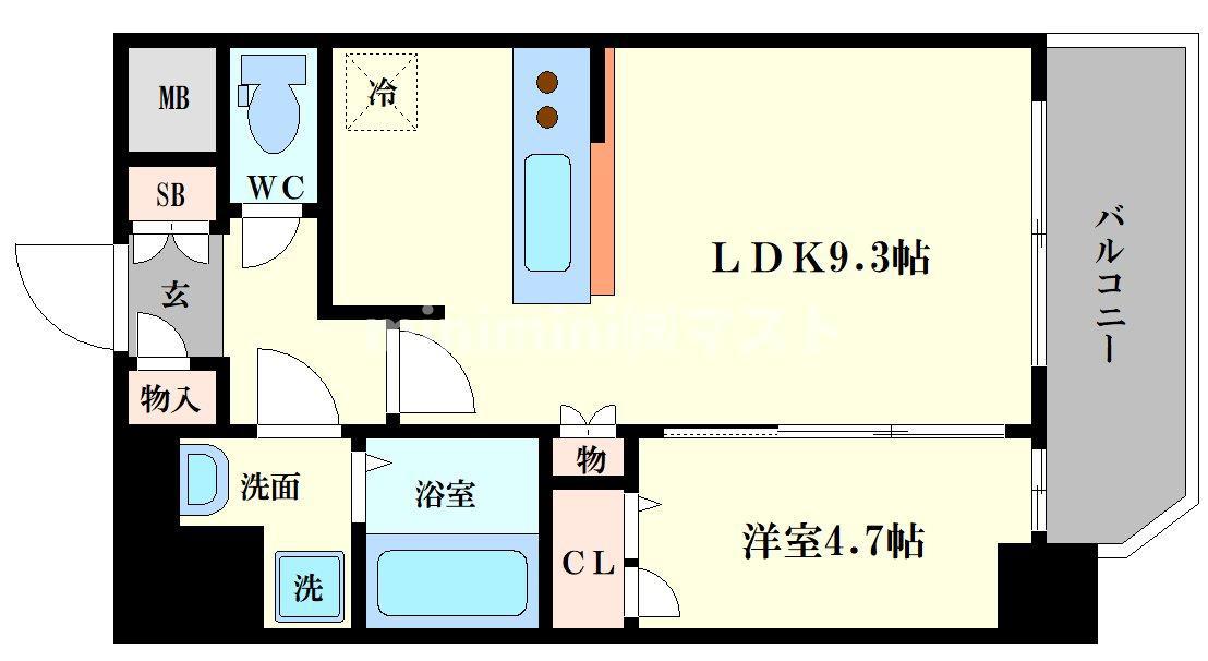 プレサンス野田阪神駅前ザプレミアム(1LDK/10階)の間取り写真