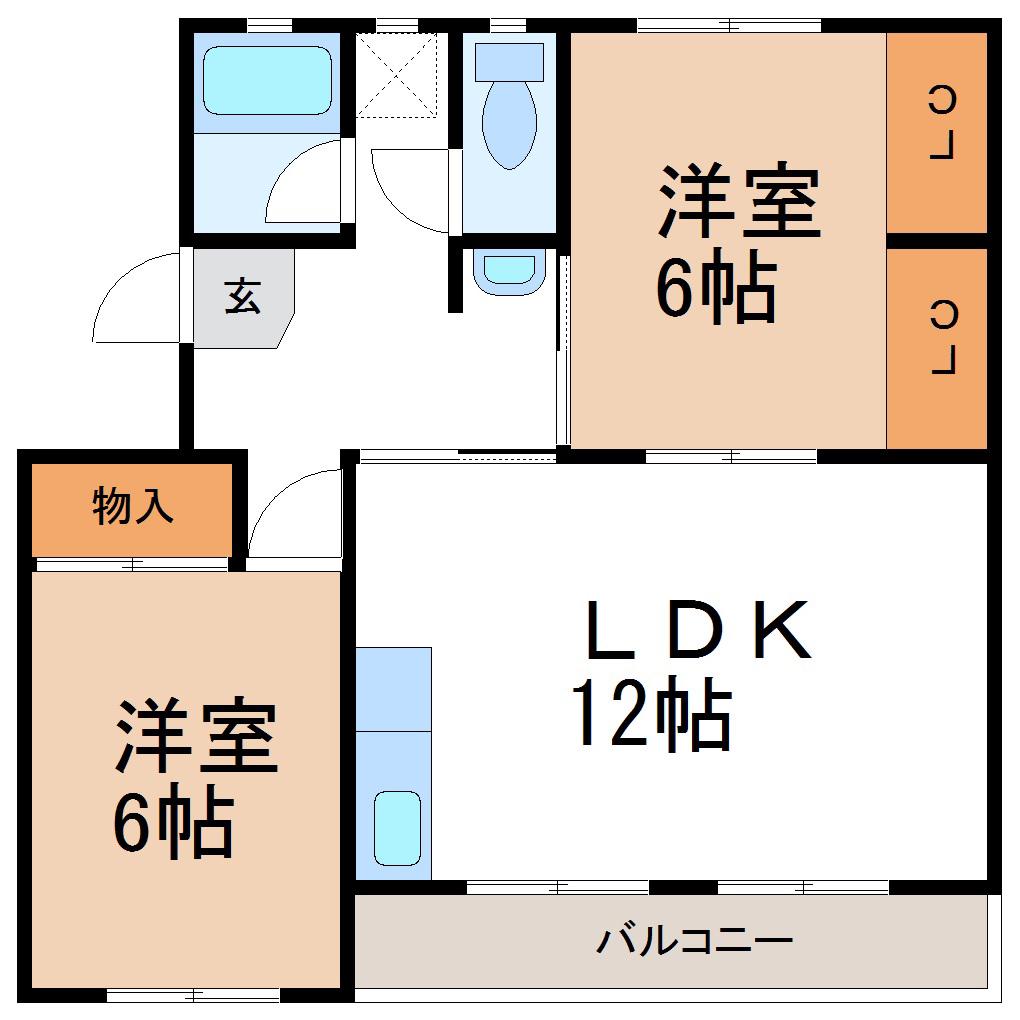 ビラ日下(2LDK/1階)の間取り写真