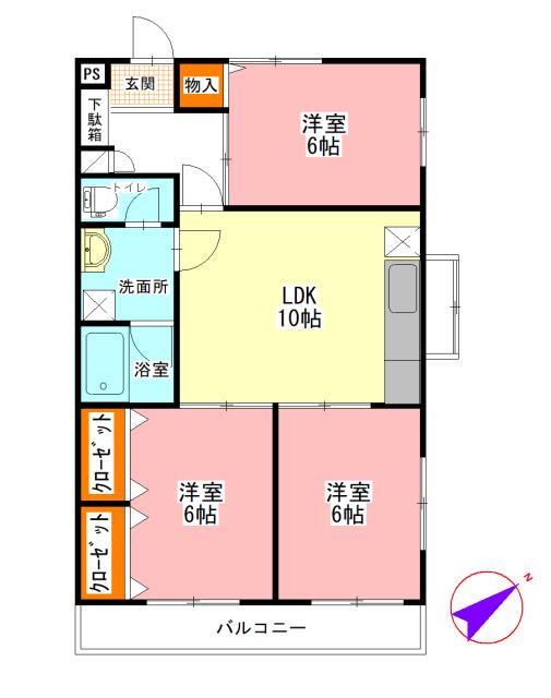 グランディール末広(3LDK/3階)の間取り写真
