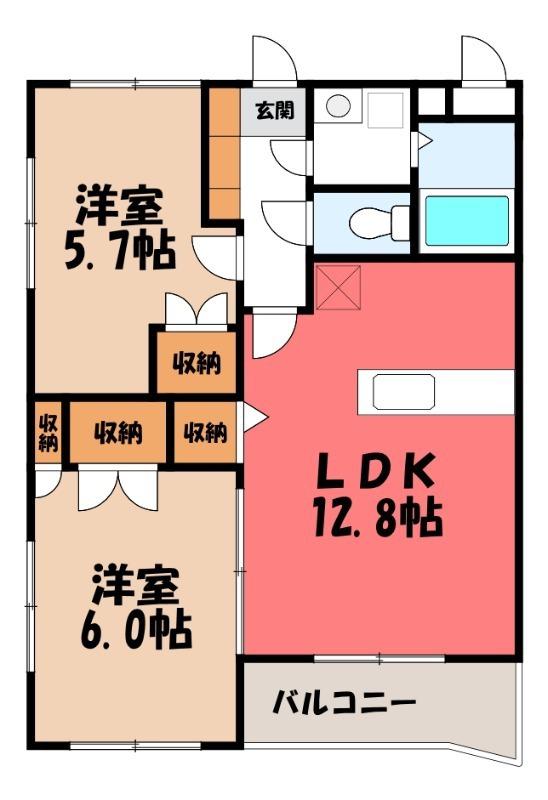 ピノ・ソレアード(2LDK/1階)の間取り写真