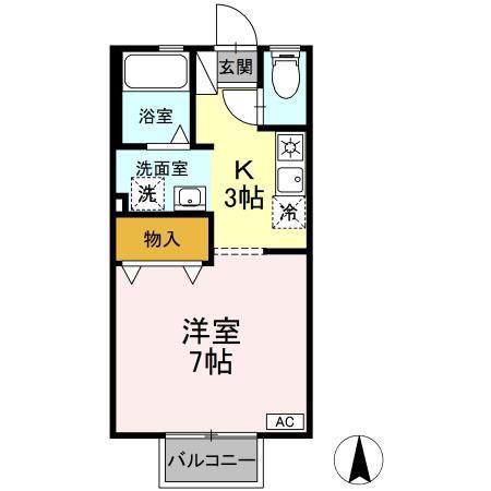 プリシェール平田 A(1K/1階)の間取り写真