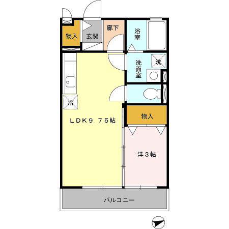 山手ヒルズ 壱番館(1LDK/2階)の間取り写真