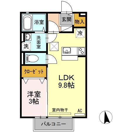 セブンI棟(1LDK/1階)の間取り写真