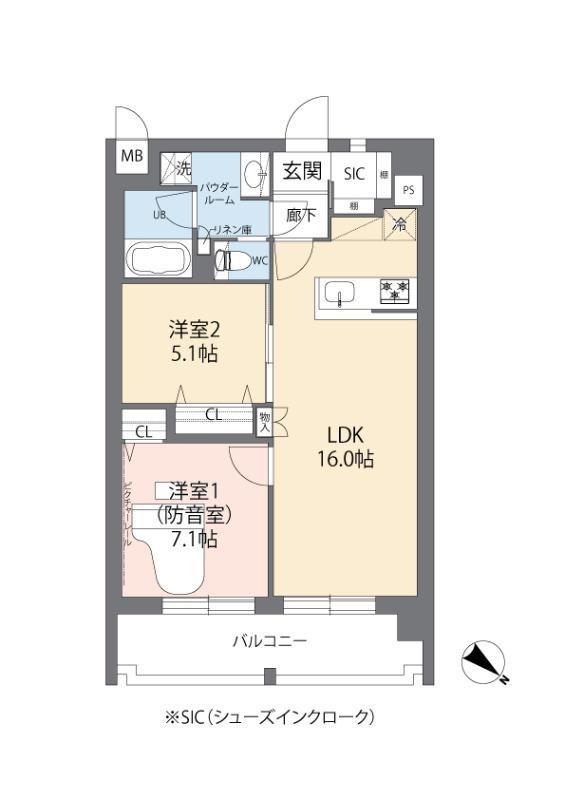 ミュージション朝霞台(2LDK/5階)の間取り写真