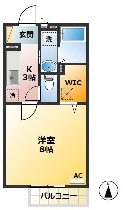 ローズベリーA・B(1K/1階)の間取り写真