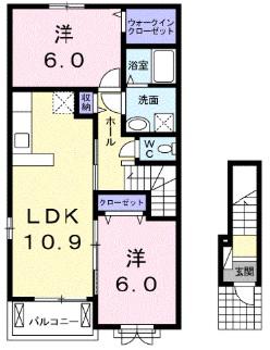 カーサカメリアI(1LDK/2階)の間取り写真