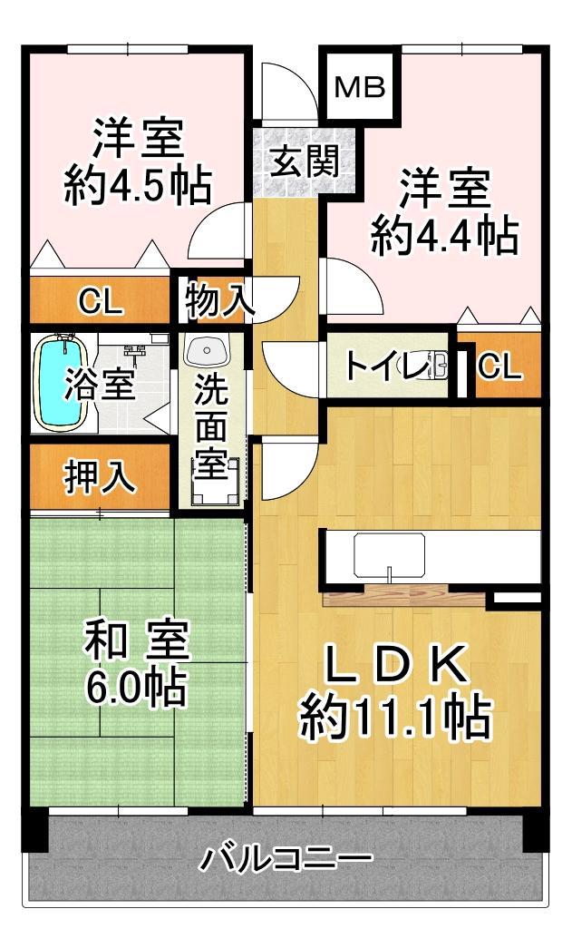 井吹東シティコート(3LDK/3階)の間取り写真