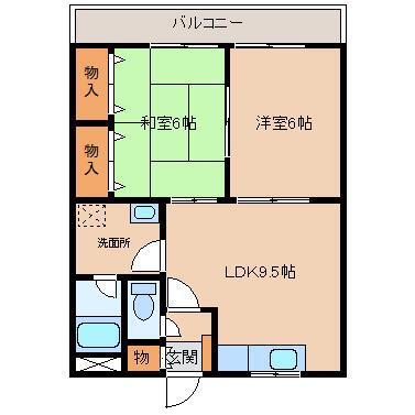 コーポ婦中(2LDK/2階)の間取り写真