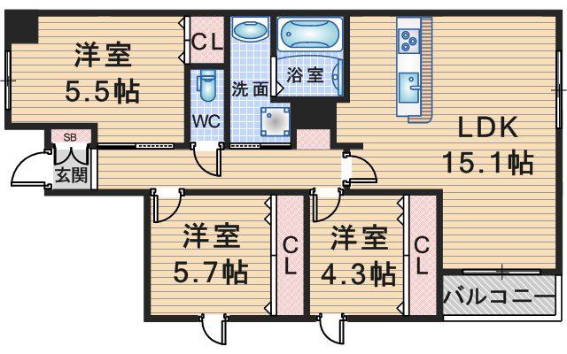 GRAND STEADY 桜の町(3LDK/1階)の間取り写真