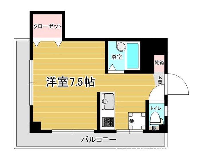 スリム箱崎(ワンルーム/2階)の間取り写真