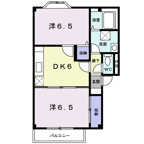 パルコートS(2DK/2階)の間取り写真