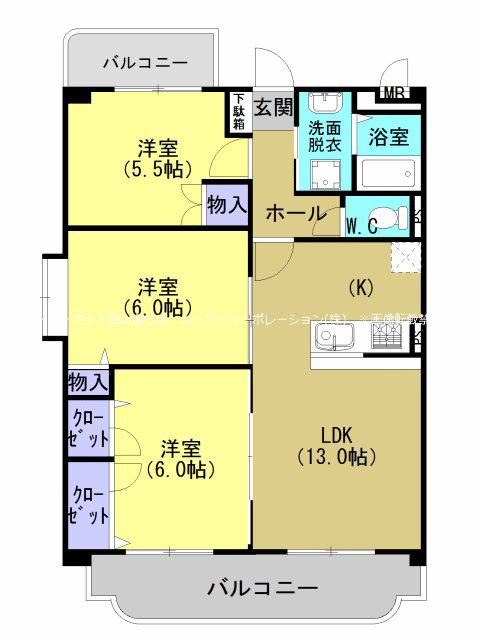 マルエイハイツ砂原(3LDK/4階)の間取り写真