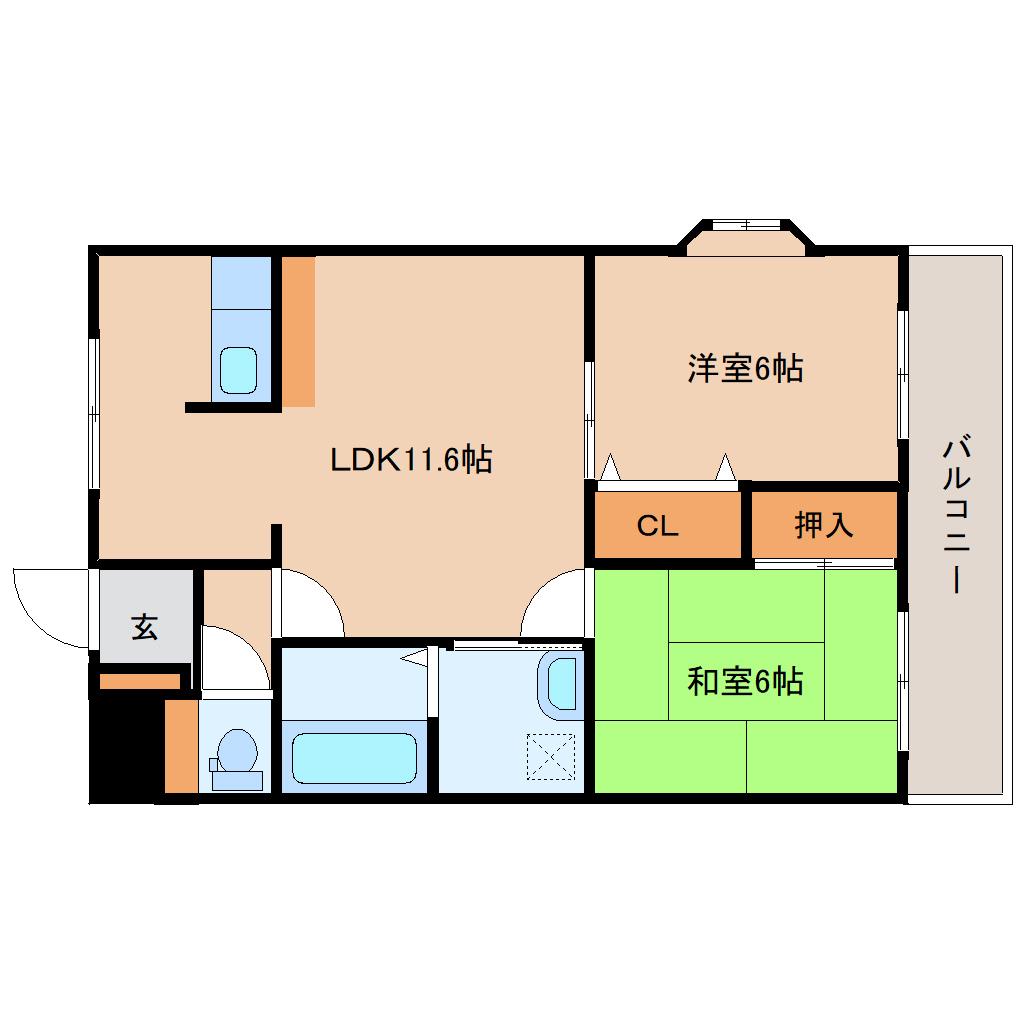 冨岡ハイツ(2LDK/2階)の間取り写真