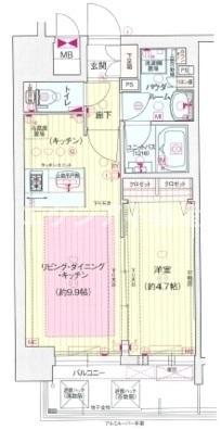 プレサンス大阪福島シエル(1LDK/14階)の間取り写真