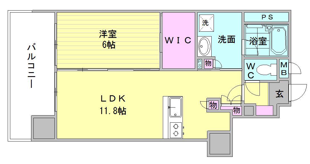 ONE PASEO(1LDK/3階)の間取り写真