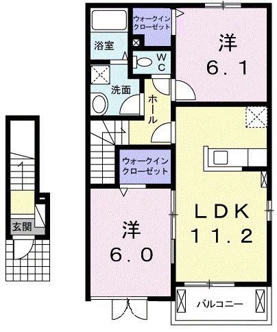 ラ・ヴィエルジュ(2LDK/2階)の間取り写真