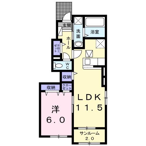 ラ ペール A(1LDK/1階)の間取り写真