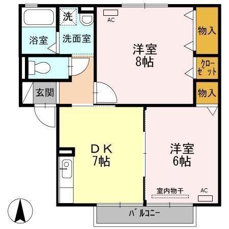 メゾンドール小鳥B棟(2DK/2階)の間取り写真