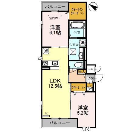 シェソワ リュンヌ(2LDK/3階)の間取り写真