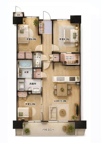 リバーガーデン上町一丁目(3LDK/12階)の間取り写真