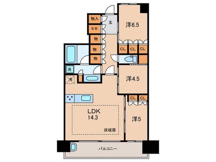 -グランマークスツインフォートA棟-(3LDK/5階)の間取り写真