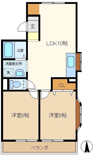 ドミール原Ⅱ(2LDK/2階)の間取り写真