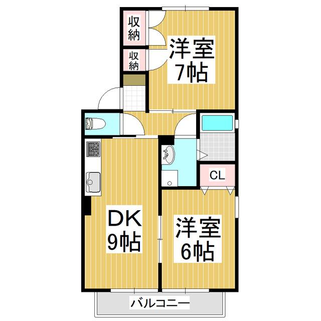 カルム松沢B(2DK/2階)の間取り写真