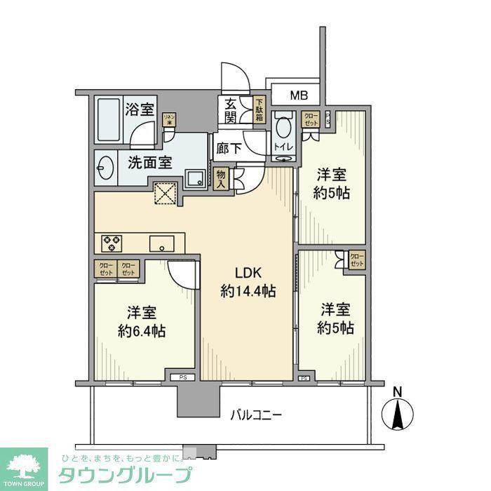 プラウドタワー武蔵小杉(3LDK/19階)の間取り写真