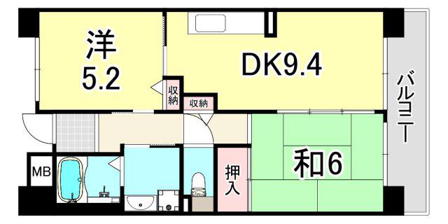 URパークタウン西武庫 17号棟(2LDK/1階)の間取り写真