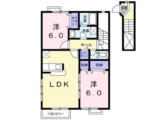 カーサプラートB(2LDK/2階)の間取り写真